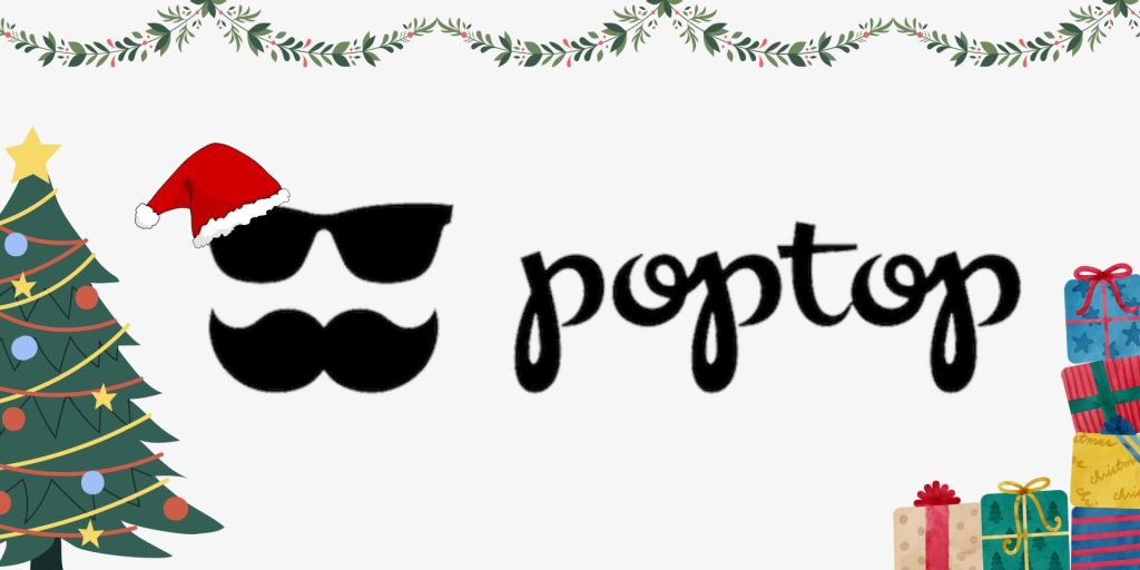 the poptop logo with a christmas theme