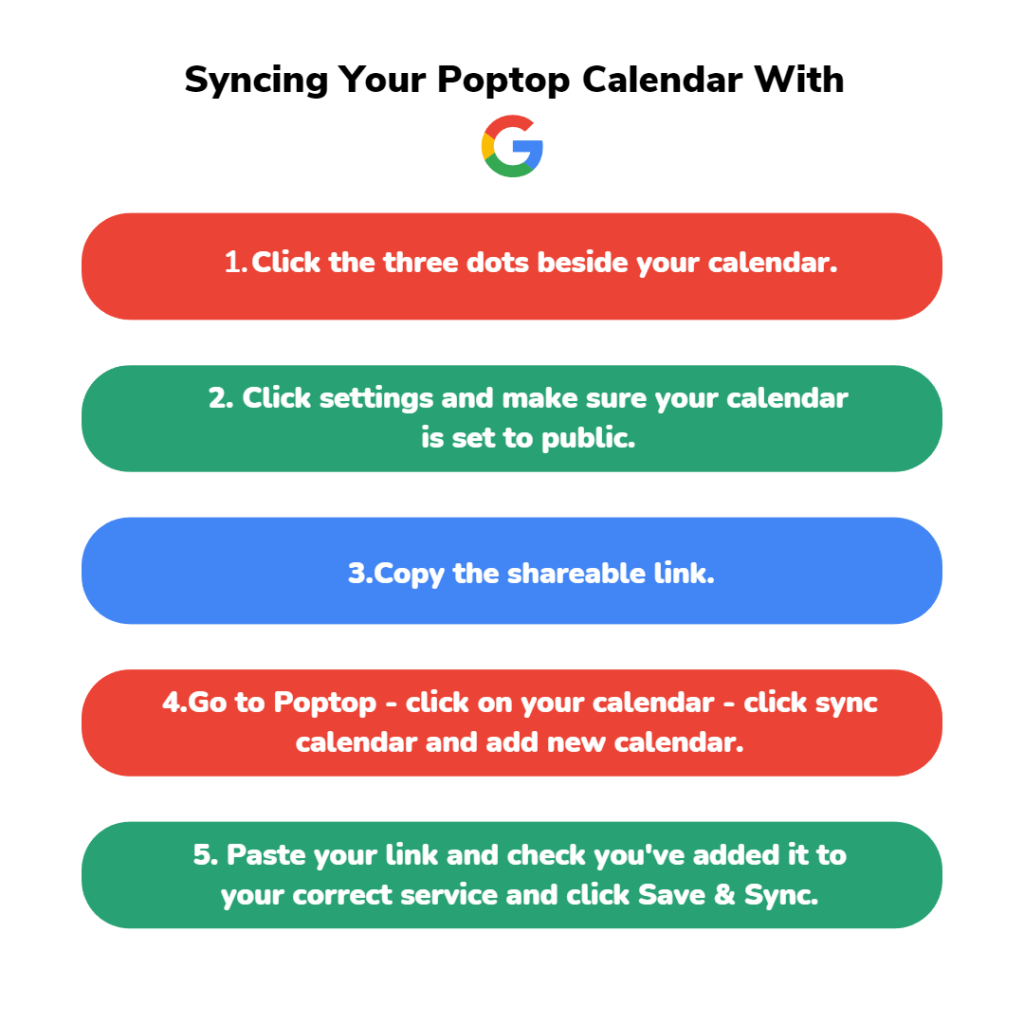 How to sync your google calendar with poptop