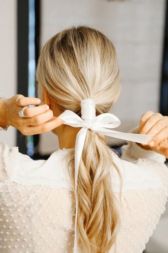 White Ribbon Bow Tie wedding hairstyle