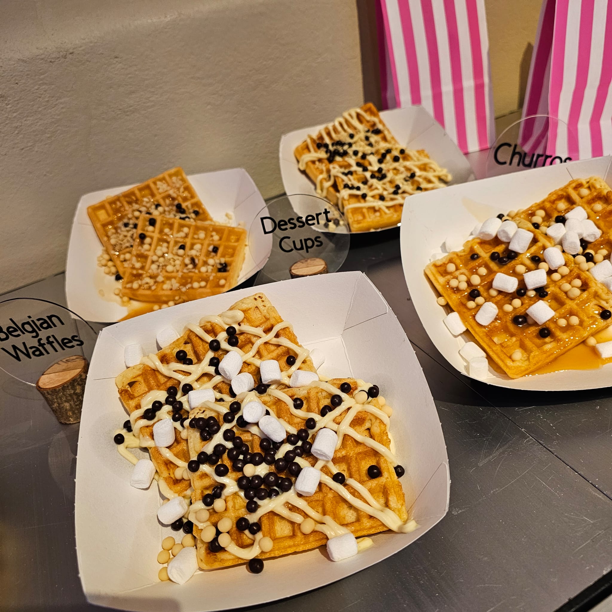 Luxury Belgian Waffle Station with 6 Hot Sauces & Topping Choices