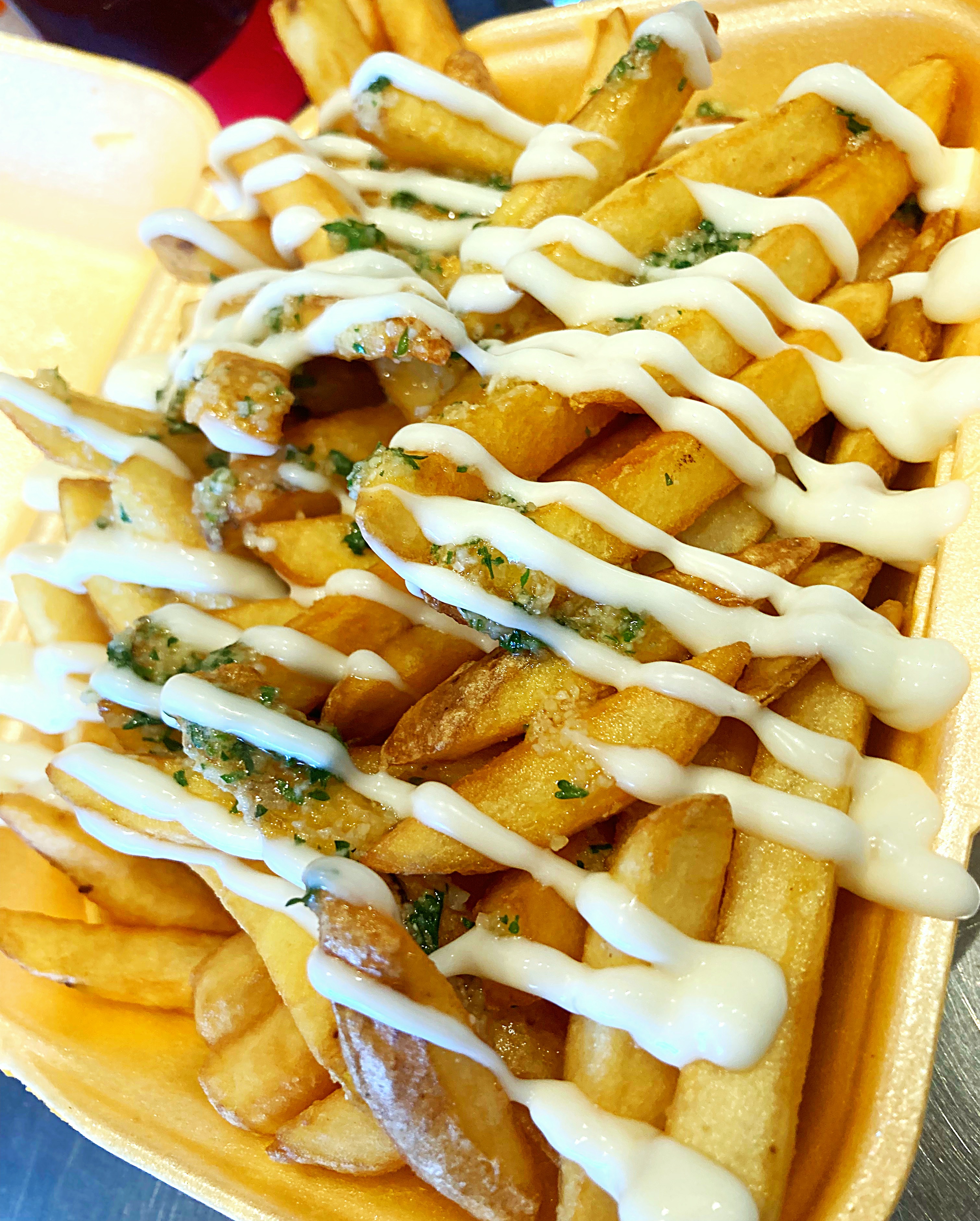 American Philly Cheesesteaks or Garlic Butter Steak Baguettes with Fries