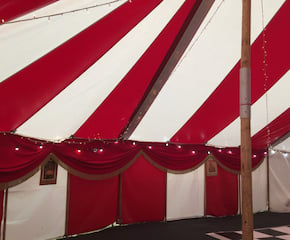 9m x 15m Red & White Big-Top Style Marquee for 50-100 Guests
