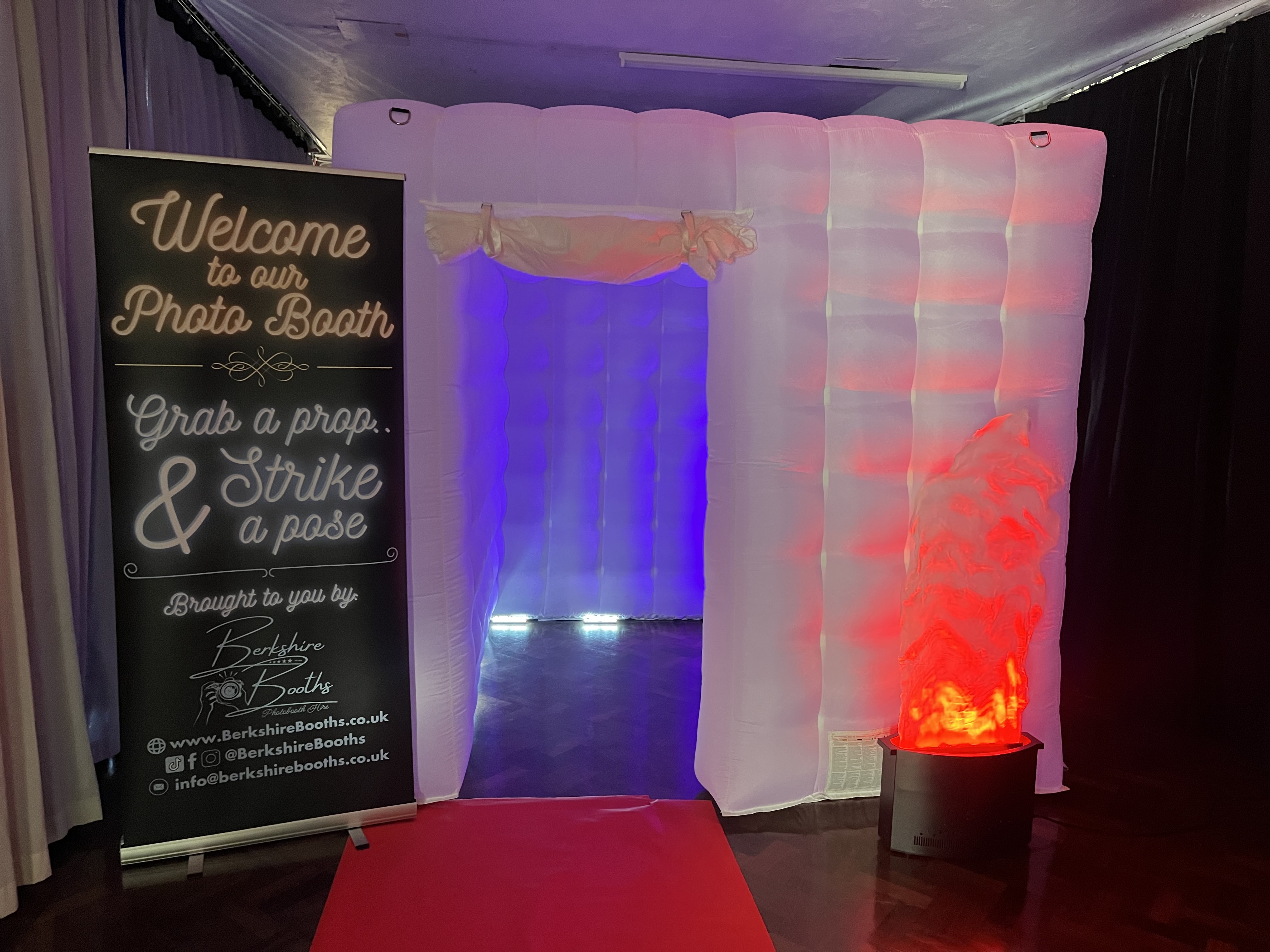 Inflatable Booth with LED lights, LED Fire Machine & Red Carpet