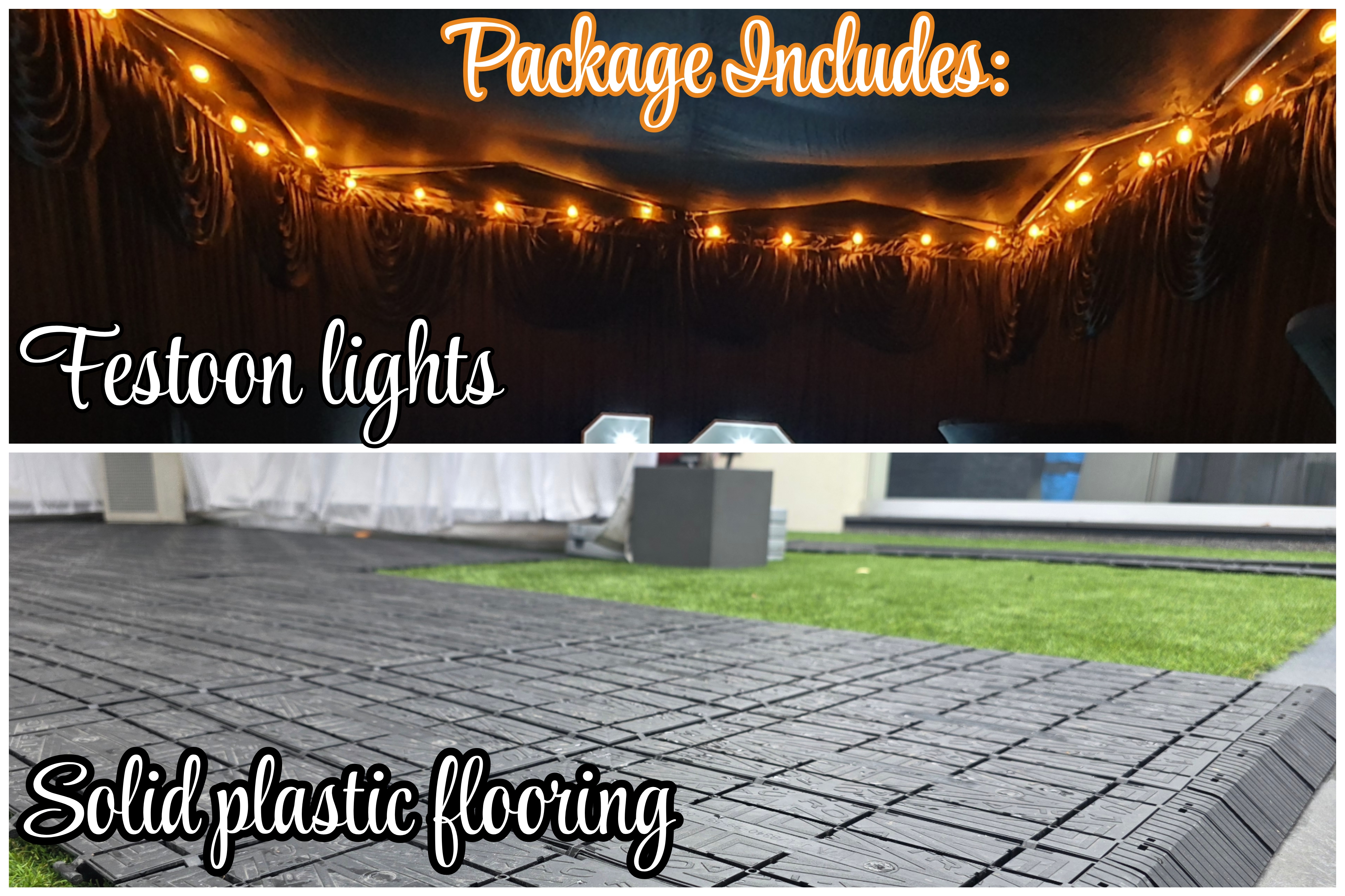 4.5 x 6m Party Tent in Black or White INCLUDES Plastic Flooring & Lighting