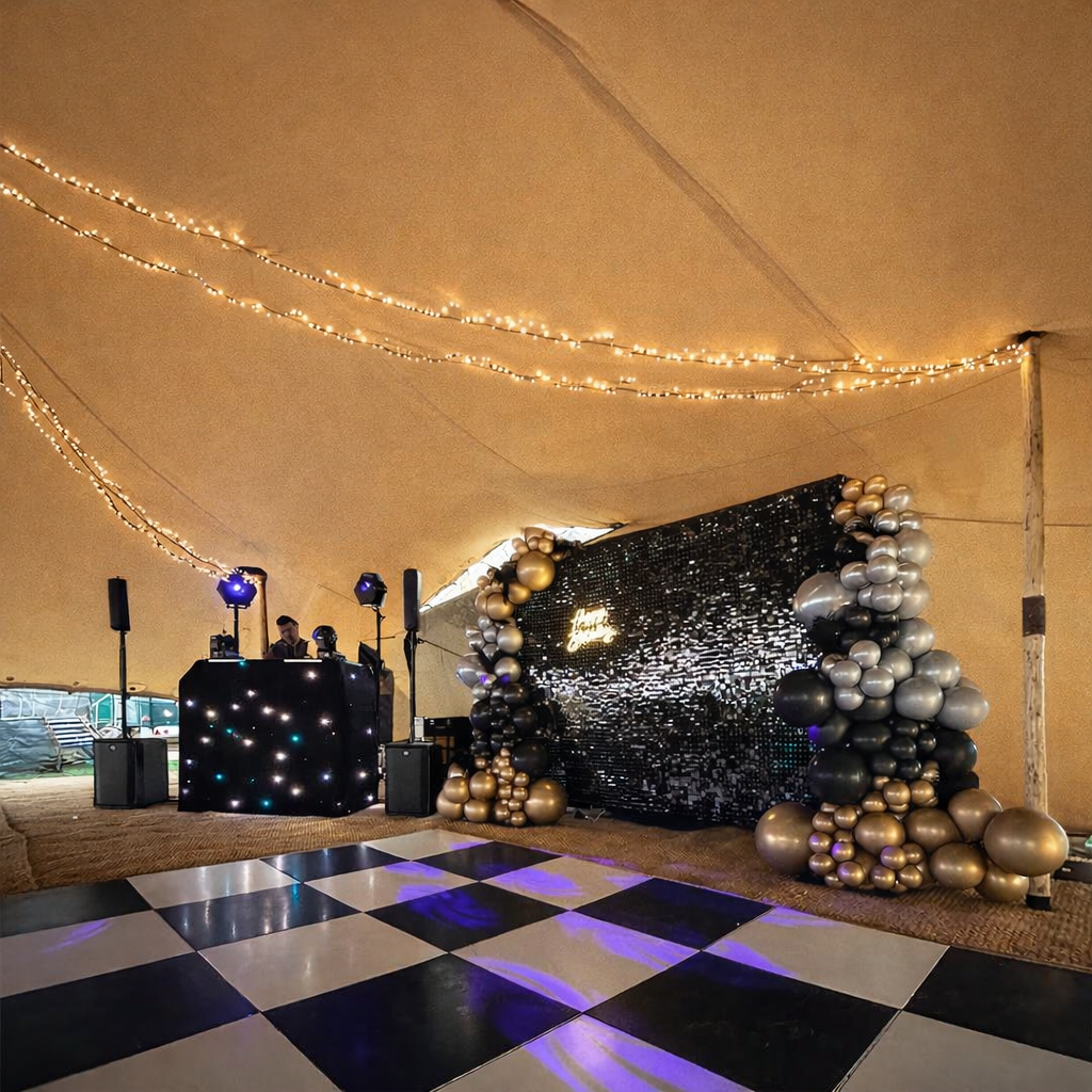 20m x 15m Chino Stretch Tent Hire with Eucalyptus Wooden Poles