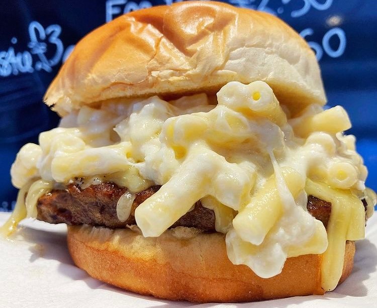 Mac'n'Cheese Loaded Steak Burgers, Fries or Loaded Hotdogs