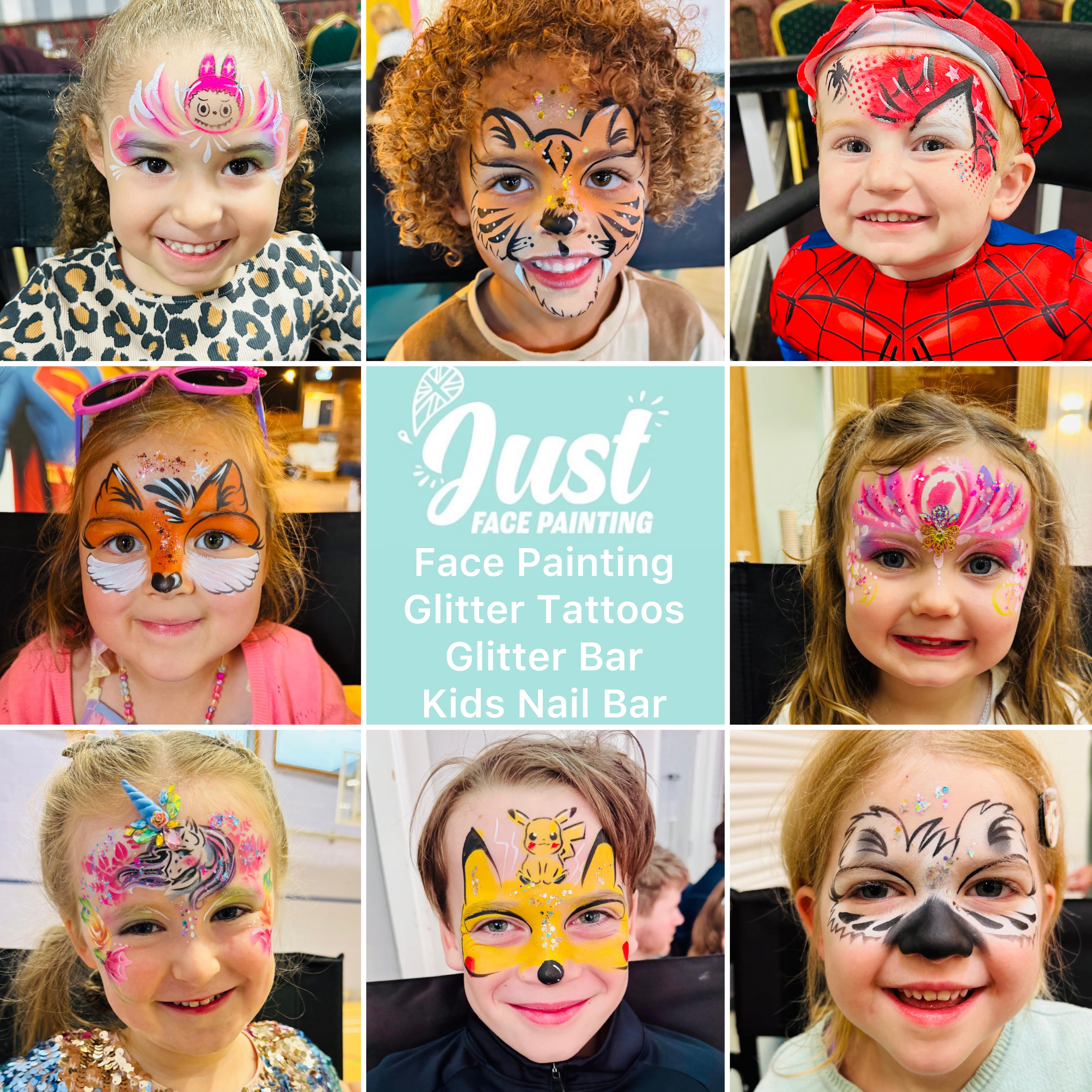 Face Painting, Hair Braid, Glitter Tattoo, kids nail bar service