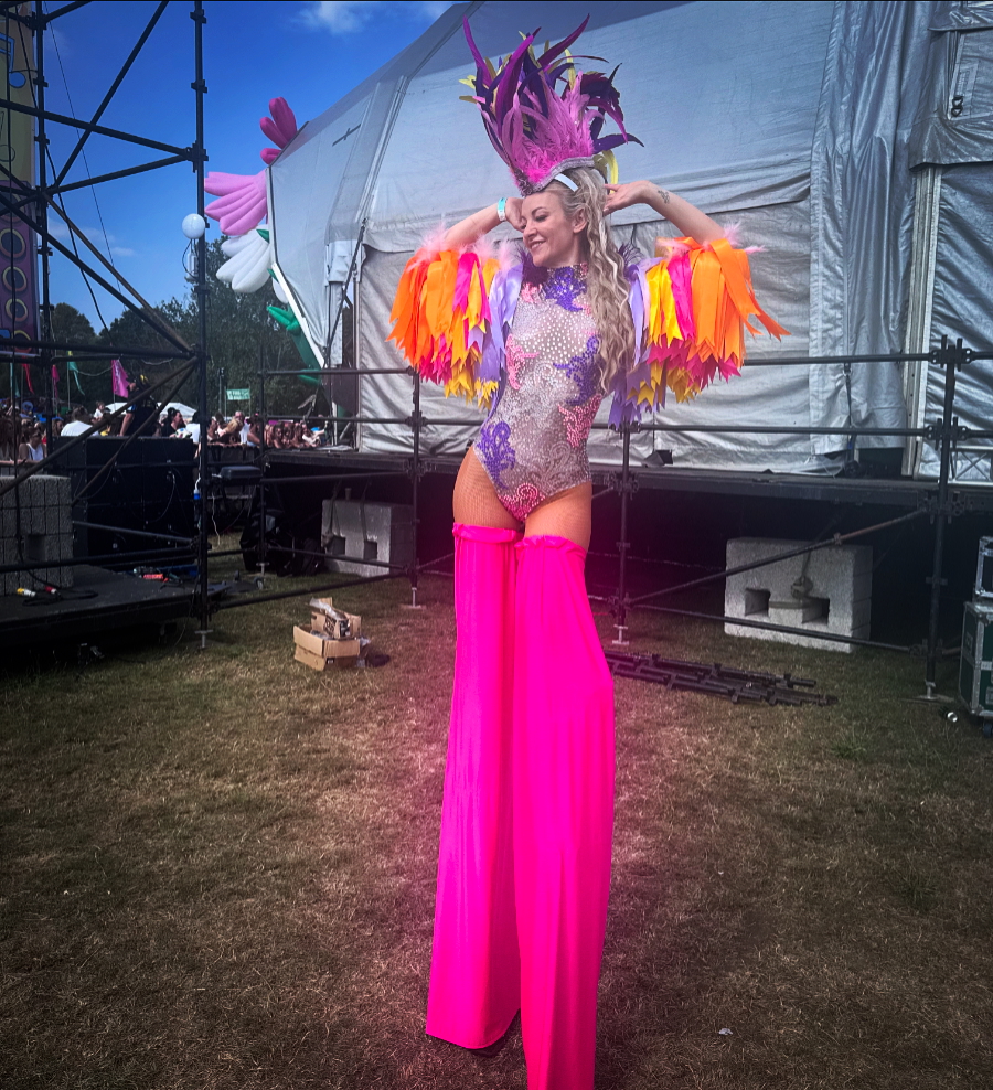 Highly Skilled Female Stilt Walker