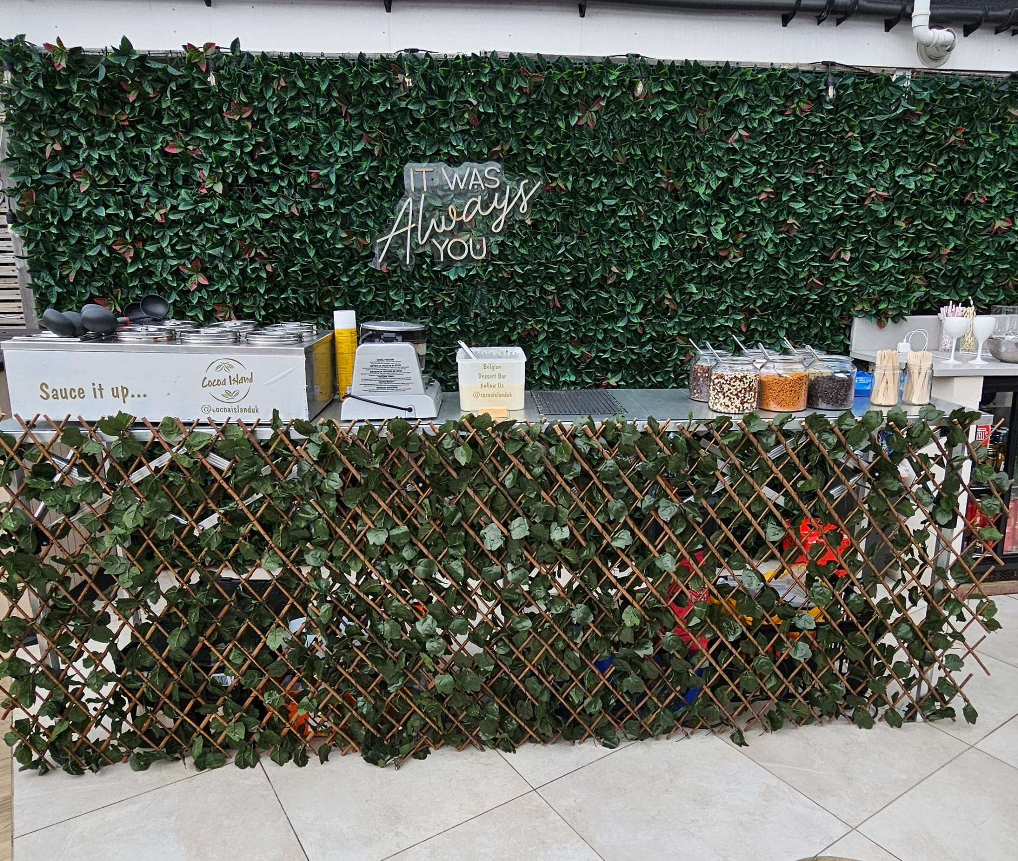 Luxury Belgian Waffle Station with 6 Hot Sauces & Topping Choices