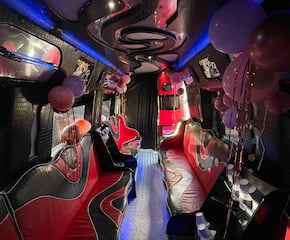 Arrive with Style in Luxury Style Red Party Bus