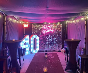 Black 3x6m Party Marquee, solid plastic floor & festoon lights INCLUDED