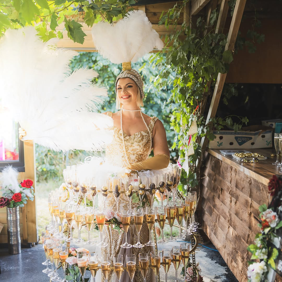 Living Champagne Dress Performer for Greetings & Drinks Receptions