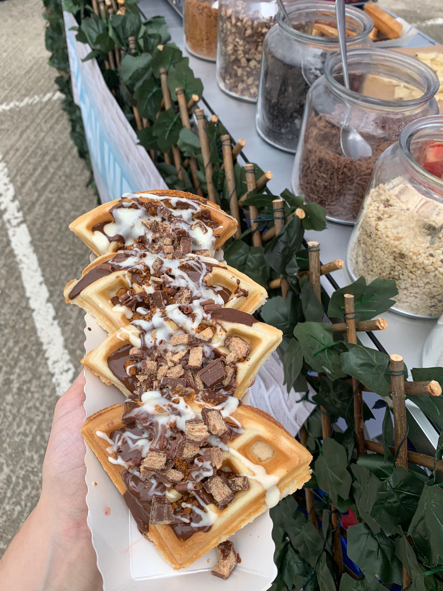 Luxury Belgian Waffle Station with 6 Hot Sauces & Topping Choices