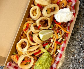 Calamari & Fast-Food Classics: Burgers & Hot Dogs with Curly Fries