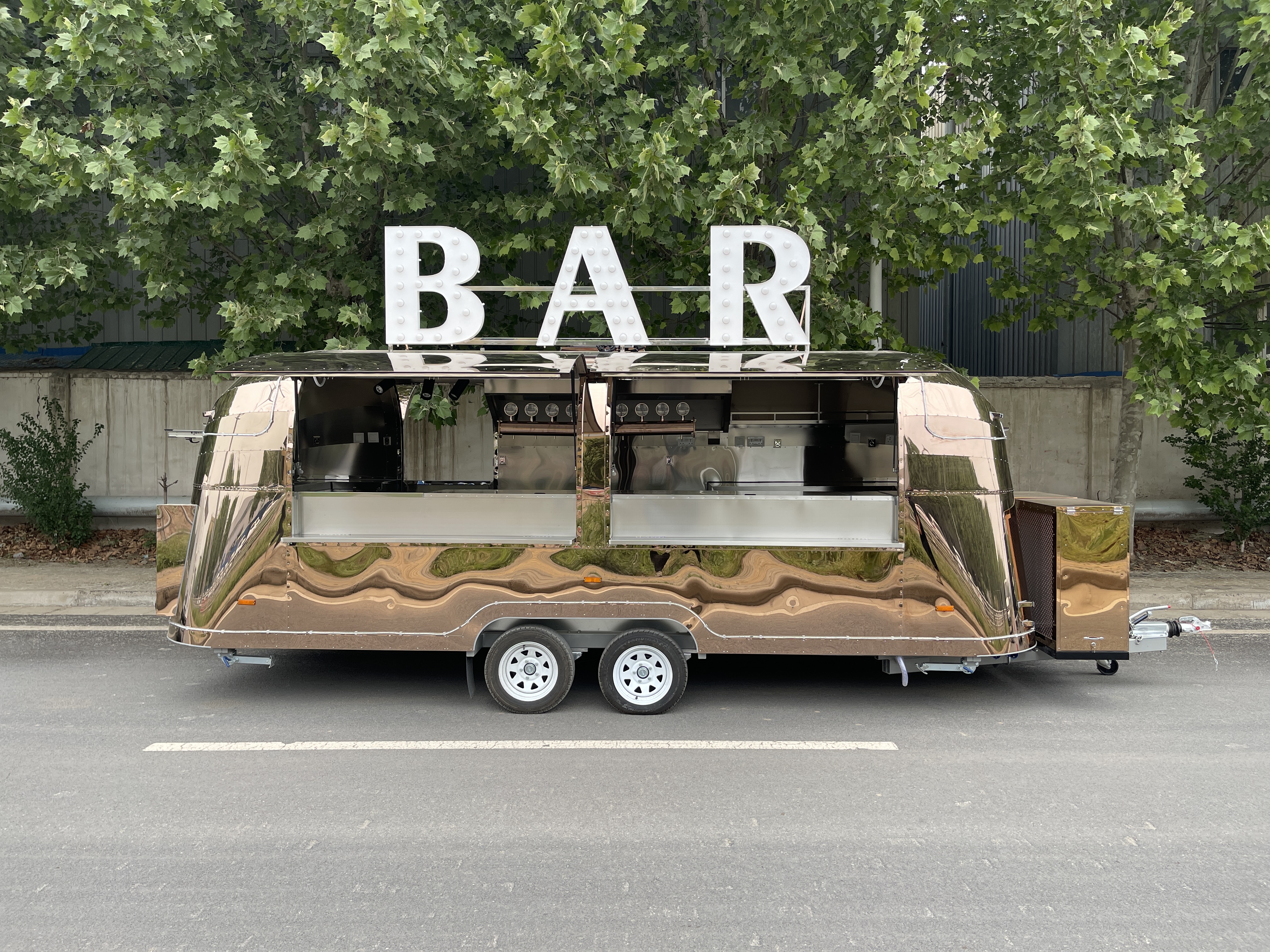 Stand-out, high-capacity, Copper Airstream Bar, Cocktails and Coffee