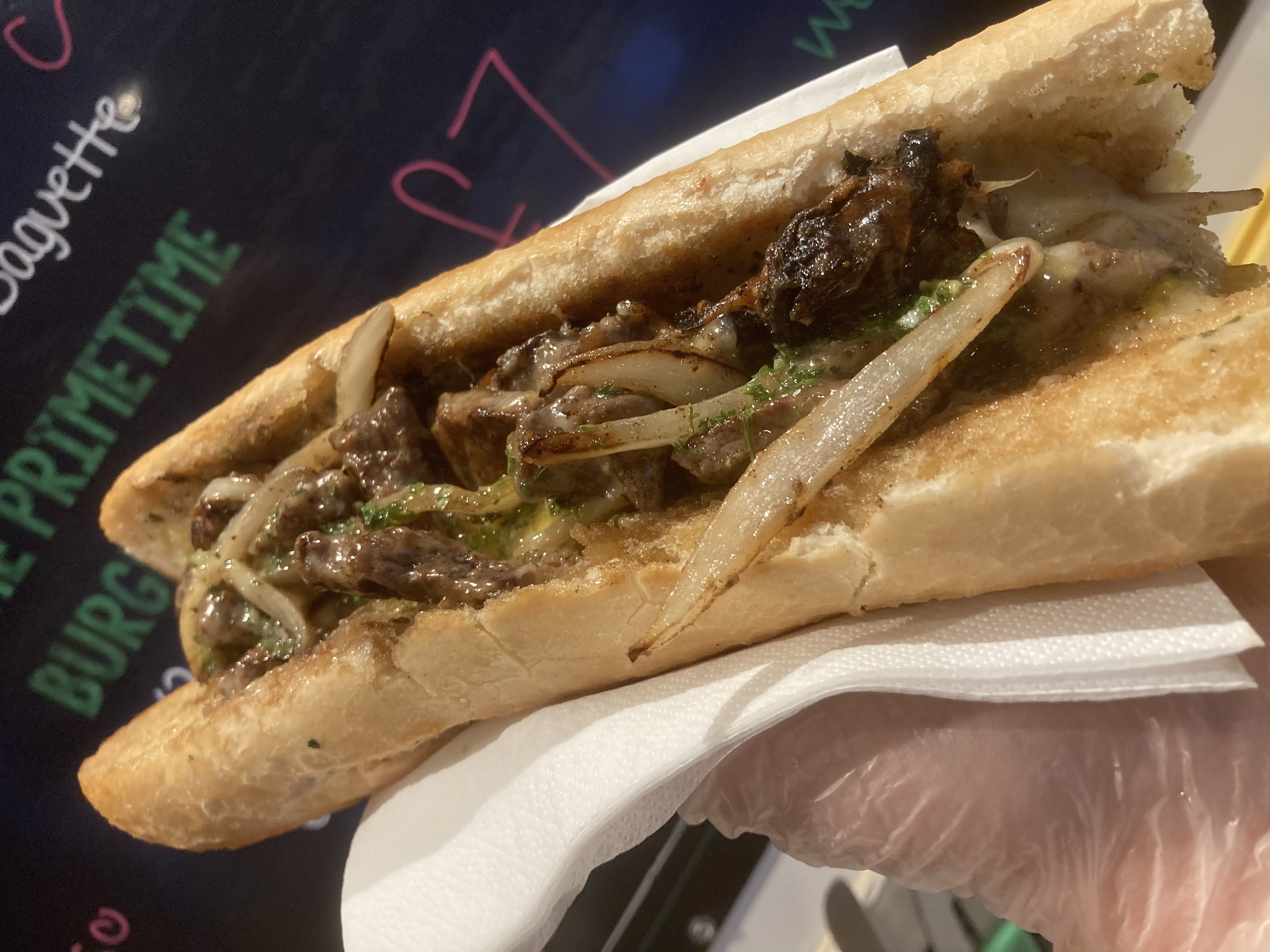 American Philly Cheesesteaks or Garlic Butter Steak Baguettes with Fries