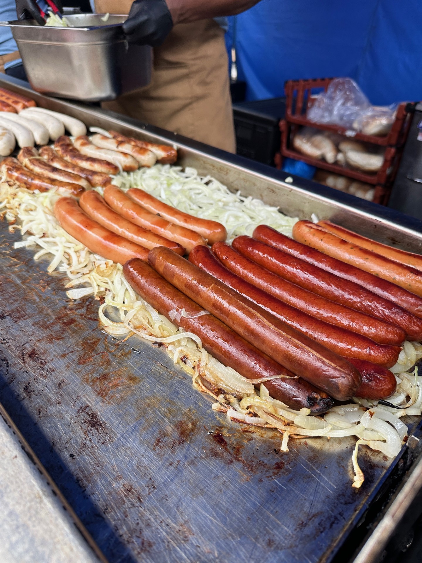 Juicy, Smoky Bratwursts Fresh Off the Grill with Loaded Toppings & Fries