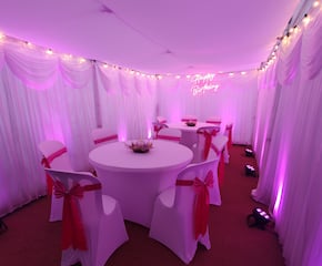 White 3x6m Party Marquee, solid plastic floor & festoon lights INCLUDED
