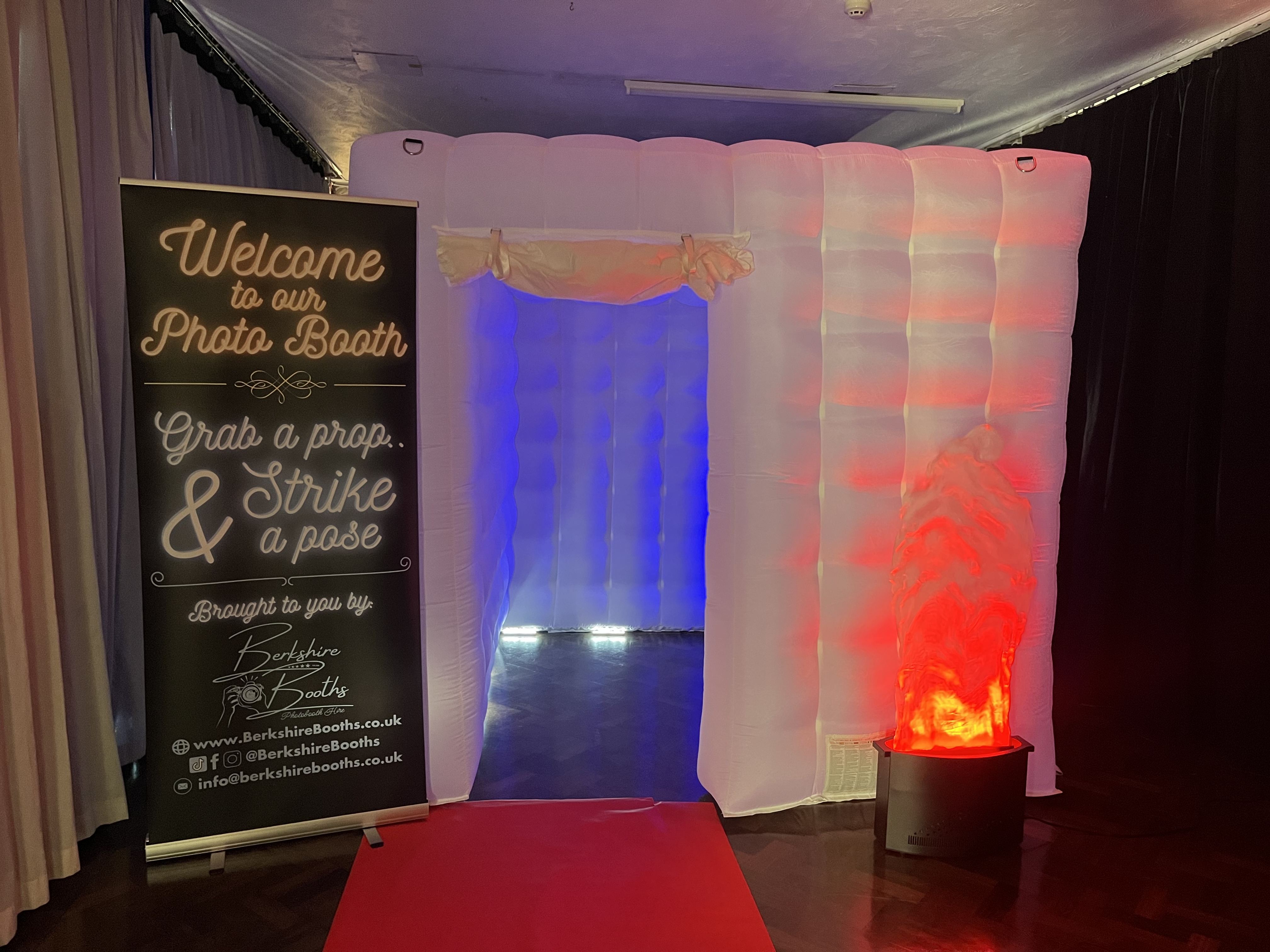 Inflatable Booth with LED lights, LED Fire Machine & Red Carpet