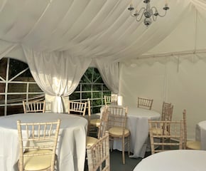 4m x 4m Marquee Party Tent with lining, carpet, chandelier, chairs, tables