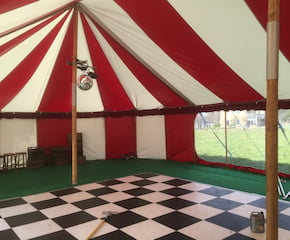 9m x 15m Red & White Big-Top Style Marquee for 50-100 Guests