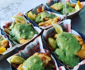 Home-Made Fresh Fish & Chips in Batter with Mushy Peas