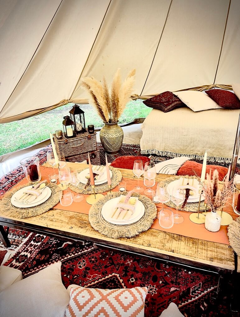 Decorated Earthy Boho Luxury Bell Tent Picnic/Dinner Party up to 12 guests