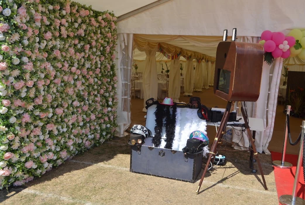 Rustic Photo Booth & Flower Wall