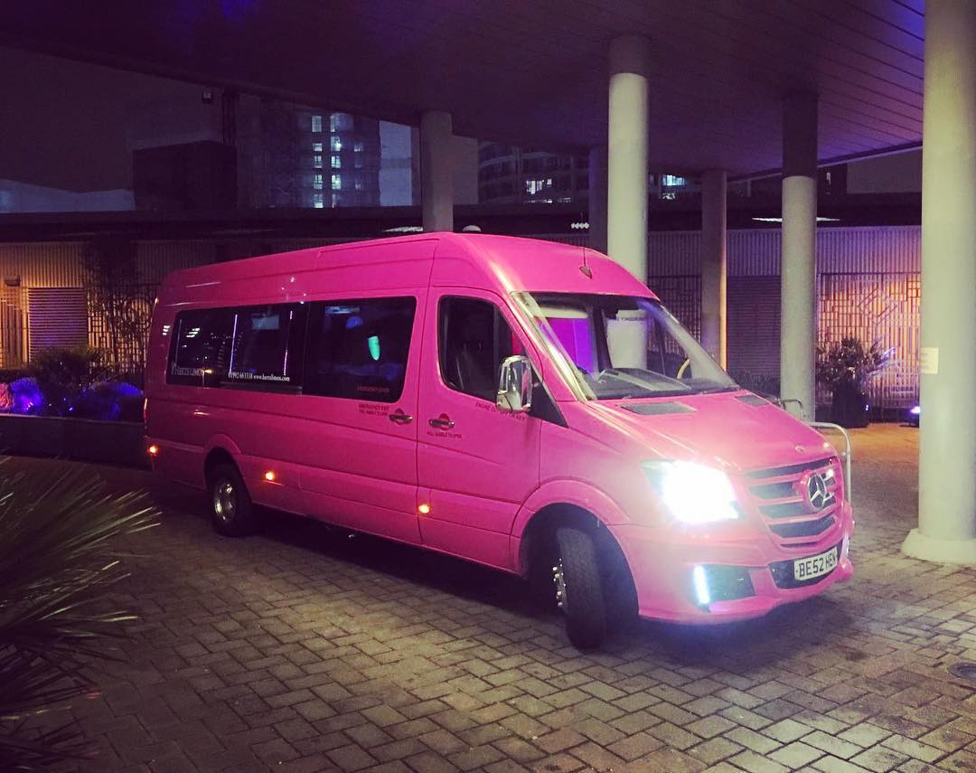 Pink Mercedes Benz 16-Seater Karaoke Party Bus