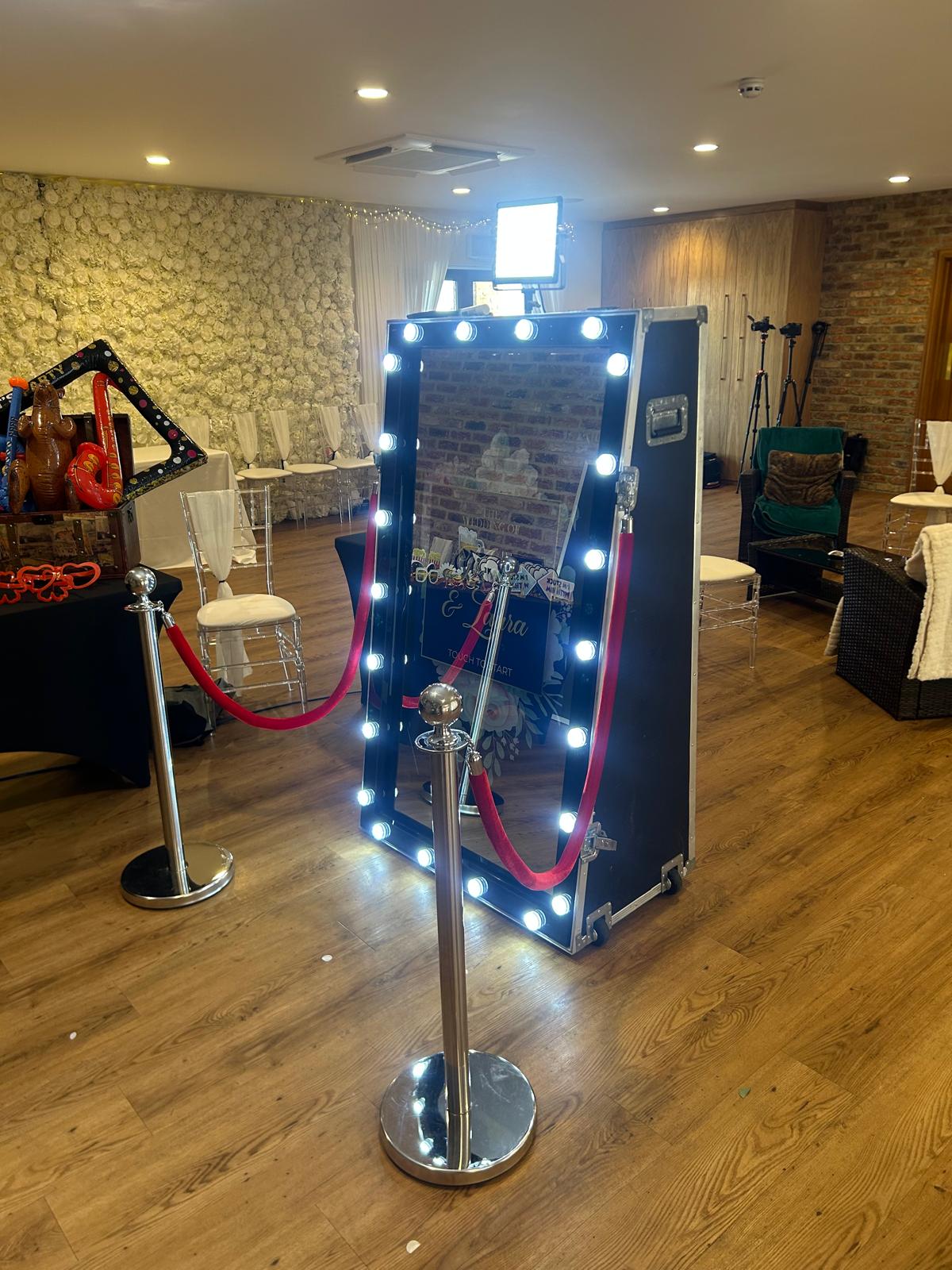 Interactive Magic Mirror with Unlimited Prints, Guest Book & Backdrop