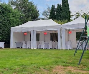 White 3m x 9m Party Tent - Solid plastic floor & festoon lights INCLUDED