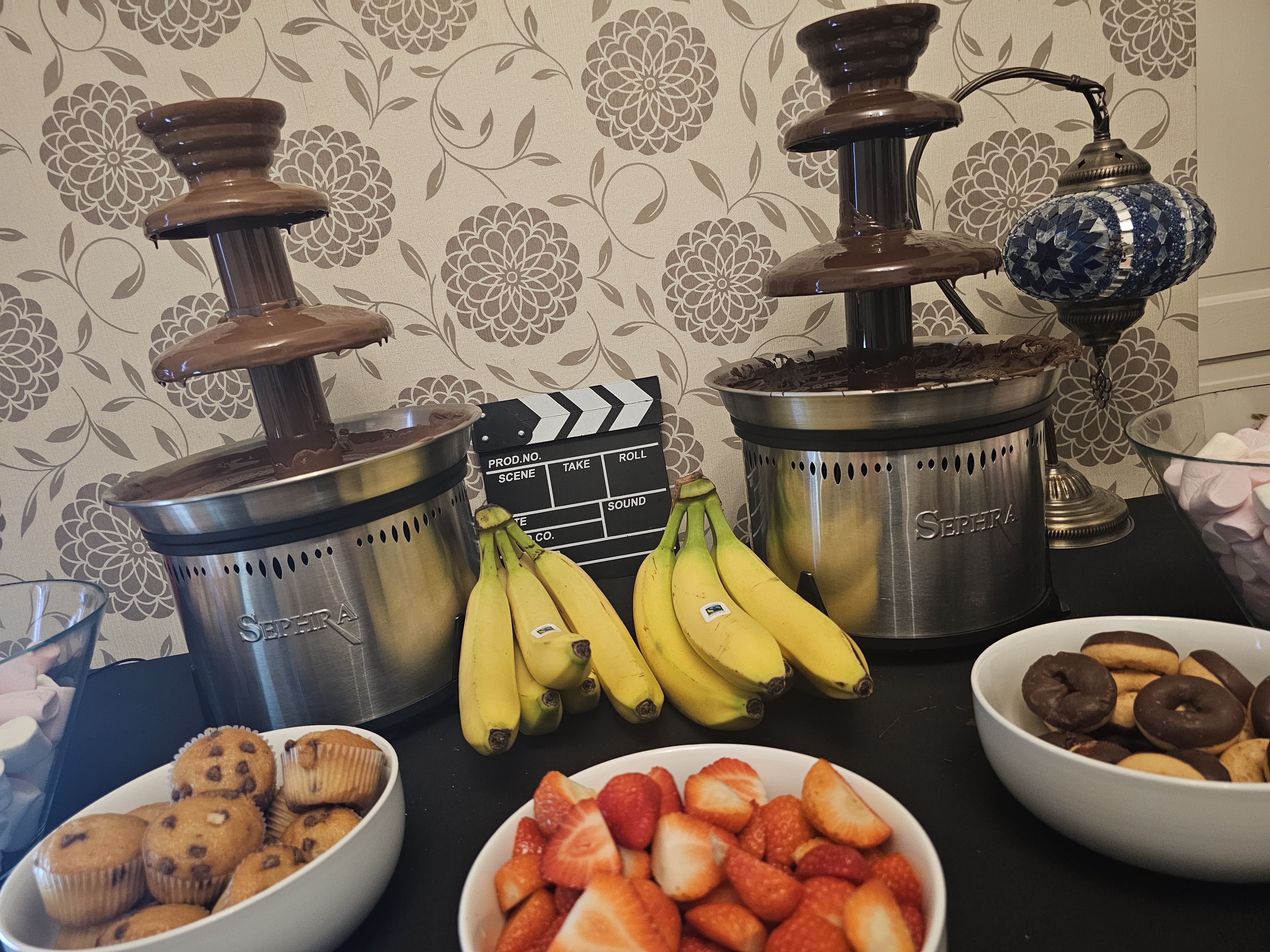 Twin Chocolate Fountains With Luxurious Chocolate & Dippings