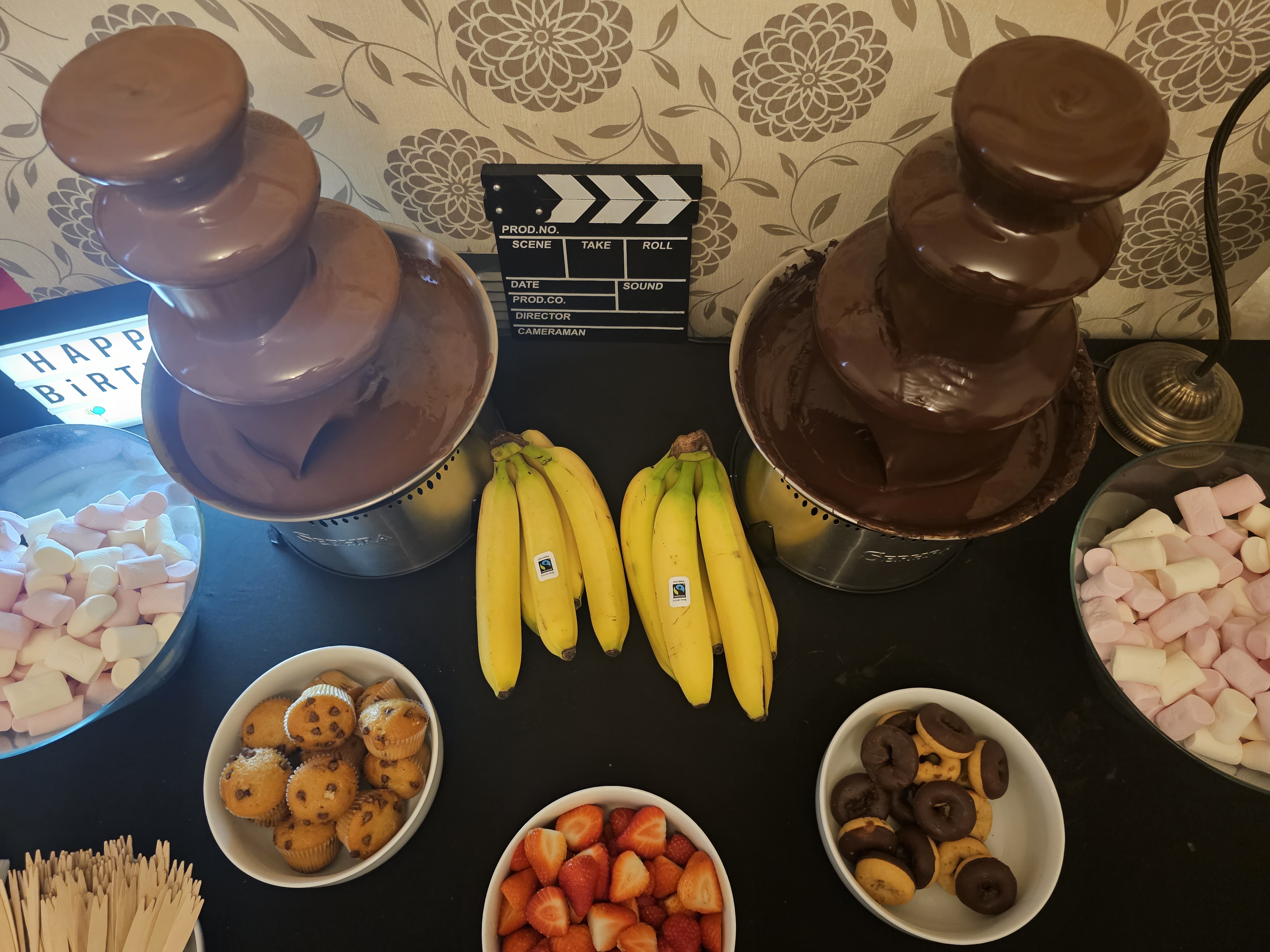 Twin Chocolate Fountains With Luxurious Chocolate & Dippings