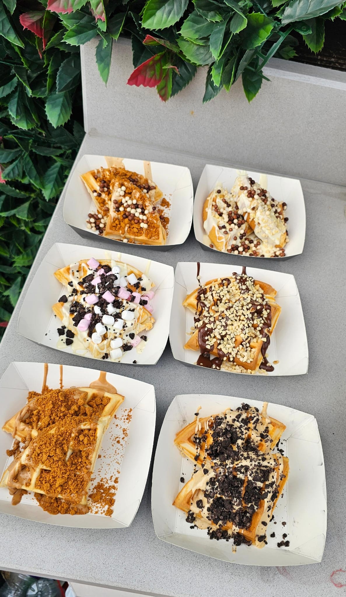 Luxury Belgian Waffle Station with 6 Hot Sauces & Topping Choices