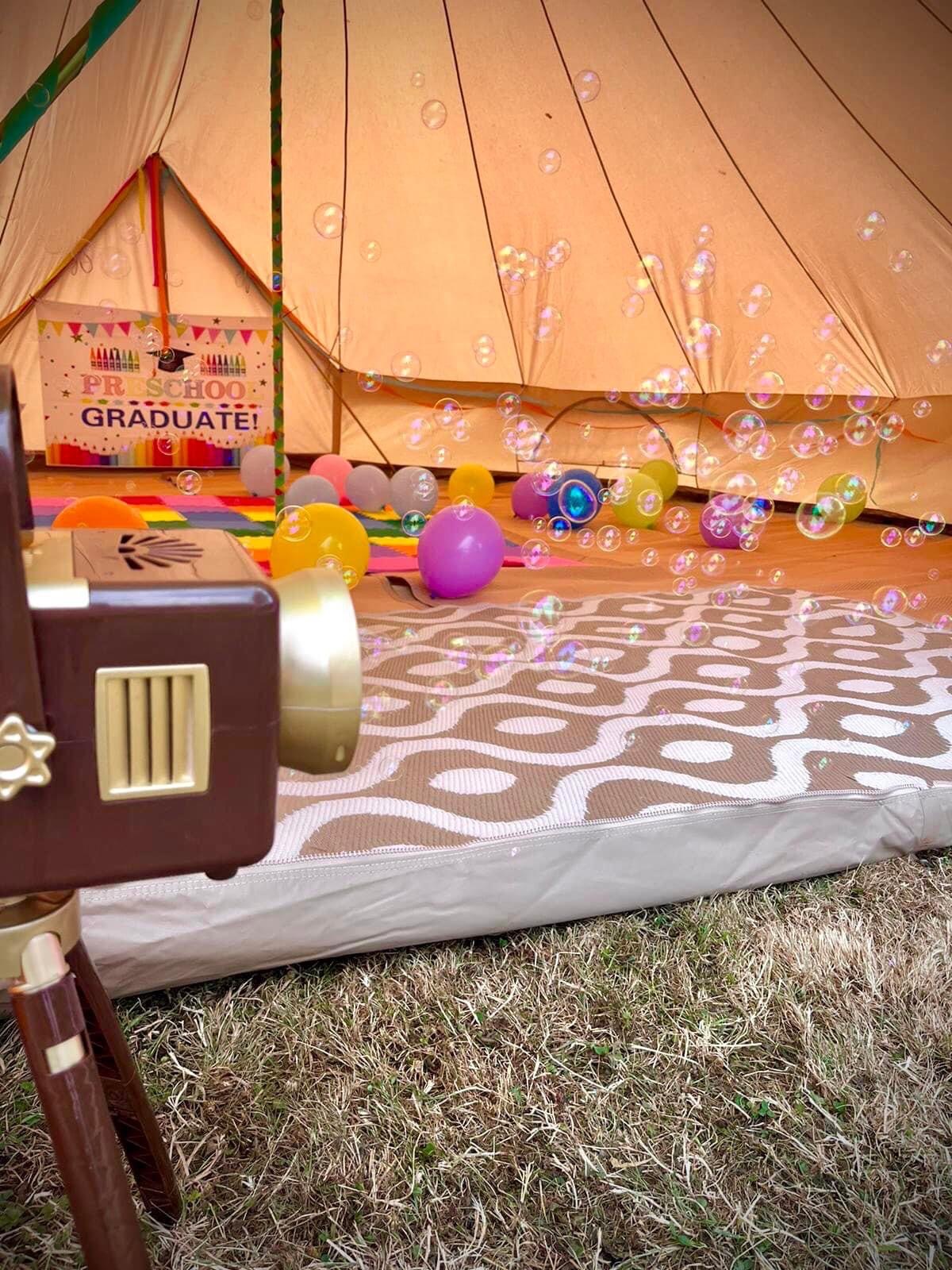 Rainbow Themed 7-Meter Chill Out Bell Tent with Balloon Garland