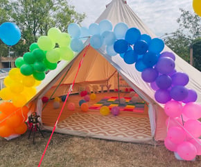 Rainbow Themed 7-Meter Chill Out Bell Tent with Balloon Garland