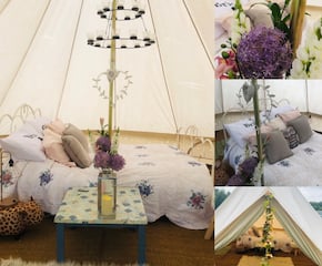 5-Meter Furnished Bell Tent with Real Vintage Bed & Lux Mattress