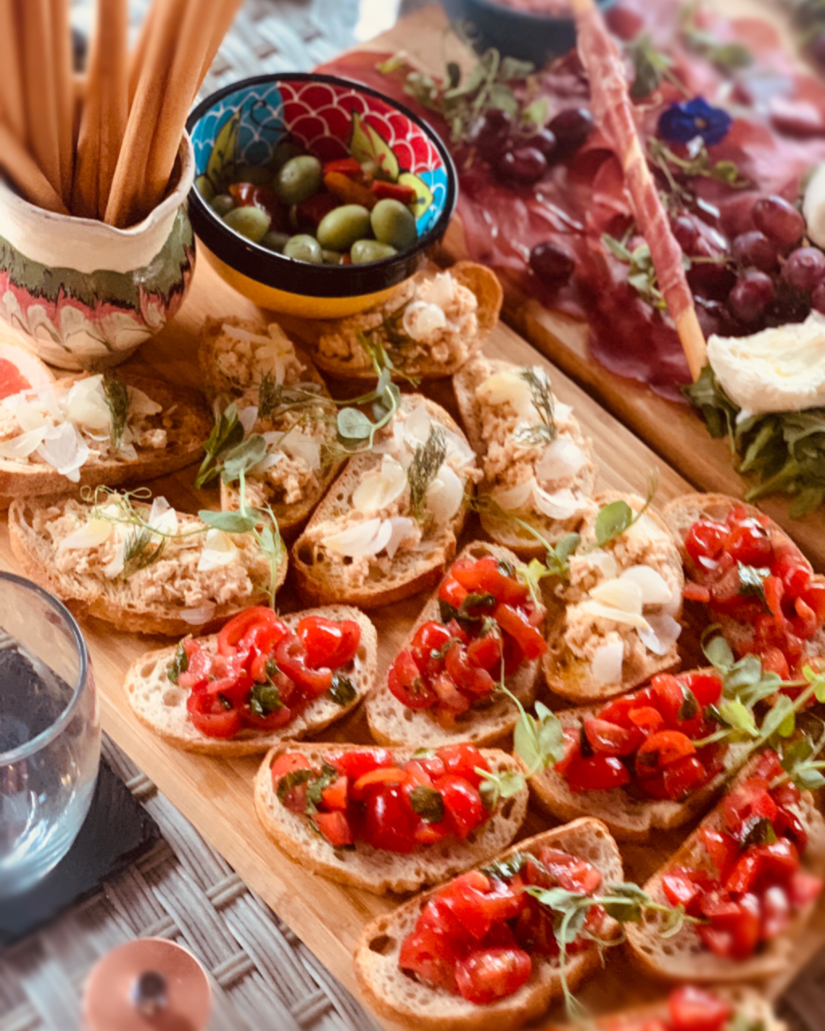 Paella and Cold Tapas Dishes with Glass of Organic Cava