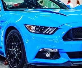 Arrive in Style in Striking Blue Mustang Gt 50 V8 Covering Scotland