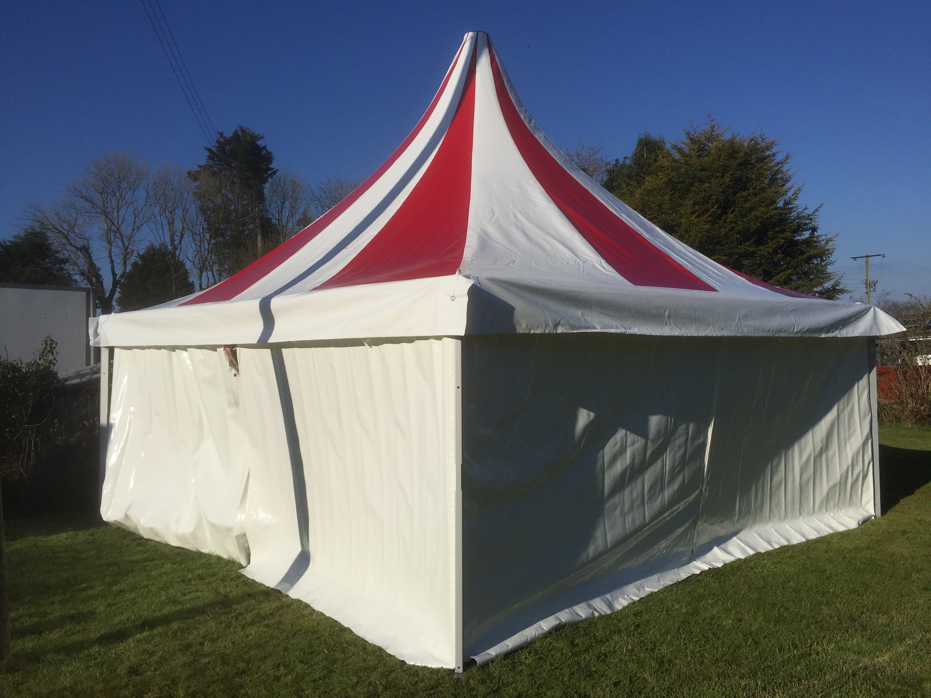 Colourful 6x6m 'Pagoda' tent perfect for small parties. 