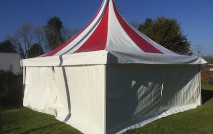 Colourful 6x6m 'Pagoda' tent perfect for small parties. 