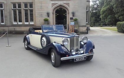 Something Blue. Art Deco Classic Jaguar Royale Wedding Car 