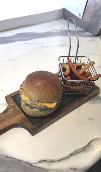 Sizzling rice box with flame grilled kebabs or mighty gourmet burger