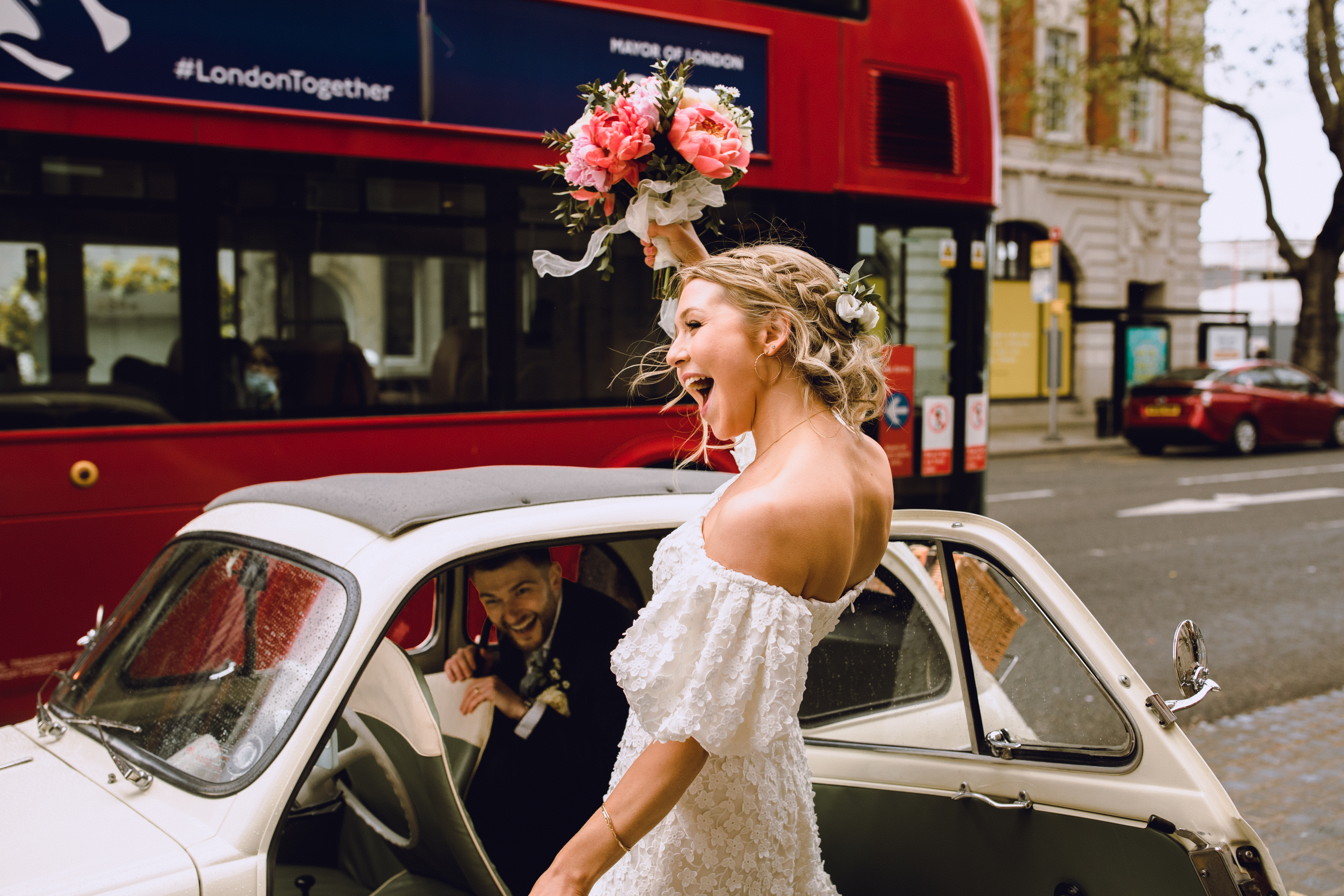 Unique & Stylish Cream Vintage Fiat 500 Car