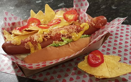 Jumbo Hot Dogs & Nachos With Cheese Served Street Food Style