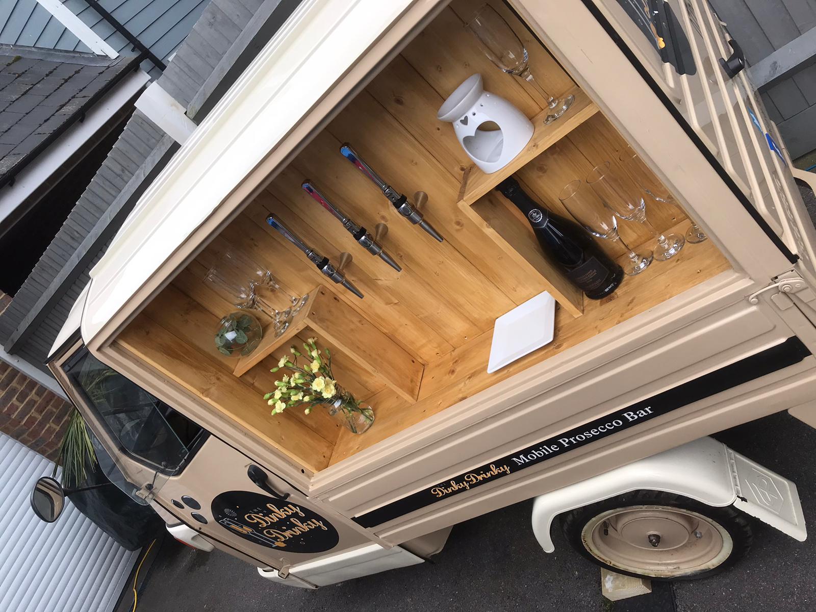 Quirky Сonverted Piaggio Ape Serving Prosecco & Peroni