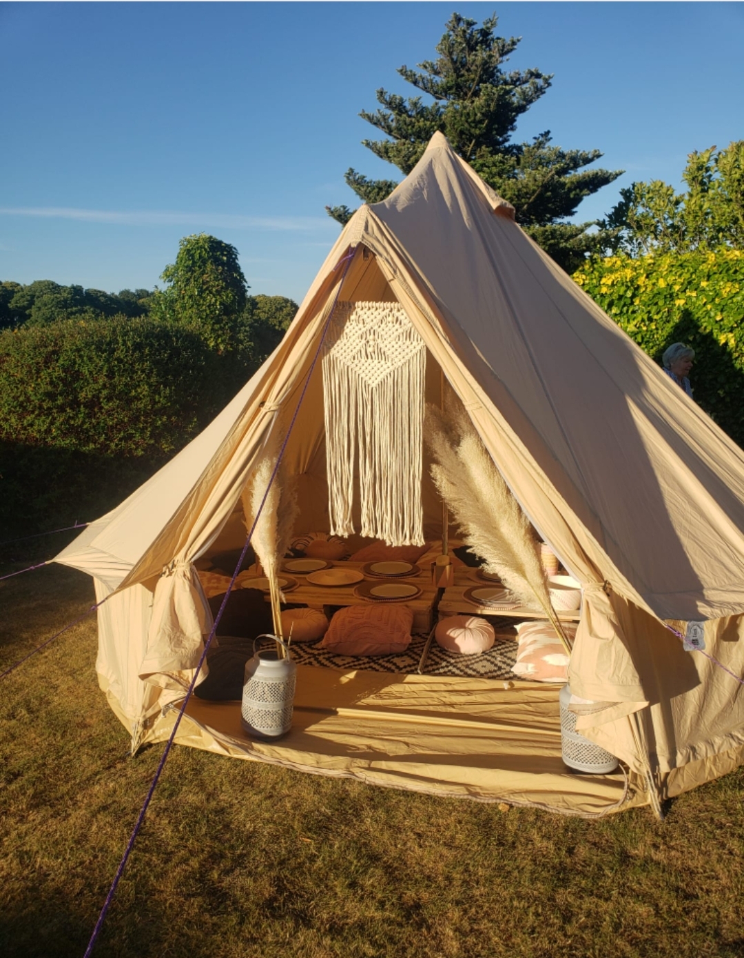 4m Cream Canvas Bell Tent Boho With Picnic Set Up