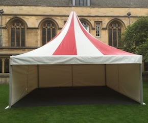 Colourful 6x6m 'Pagoda' tent perfect for small parties. 