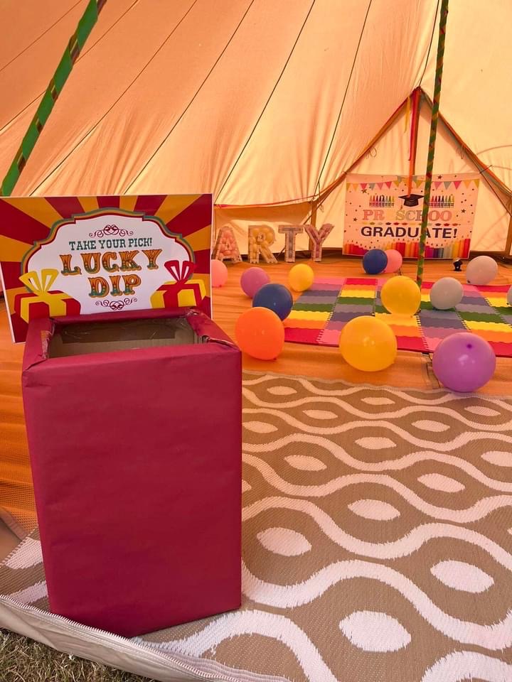 Rainbow Themed 7-Meter Chill Out Bell Tent with Balloon Garland