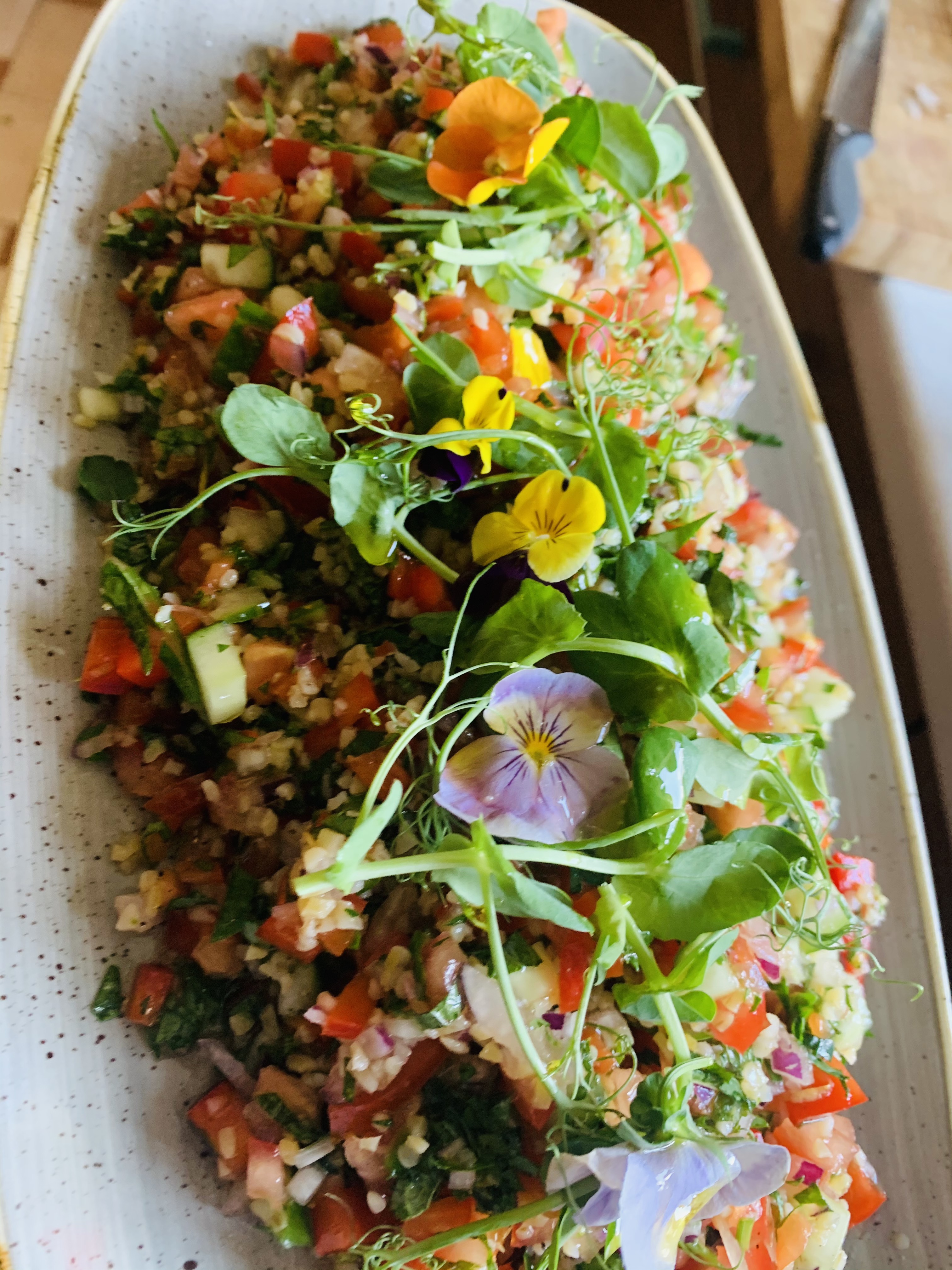 Paella and Cold Tapas Dishes with Glass of Organic Cava